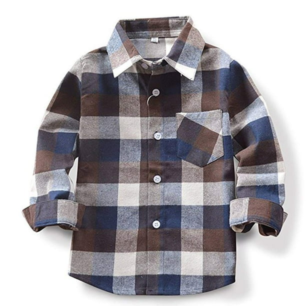 Toddler Kids Baby Long Sleeve Plaids Shirt Boys Girls Blouse Tops Clothes Outfit